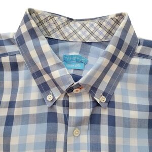 J McLaughlin Mens Long Sleeve Blue White Plaid Button Down Shirt‎ XL